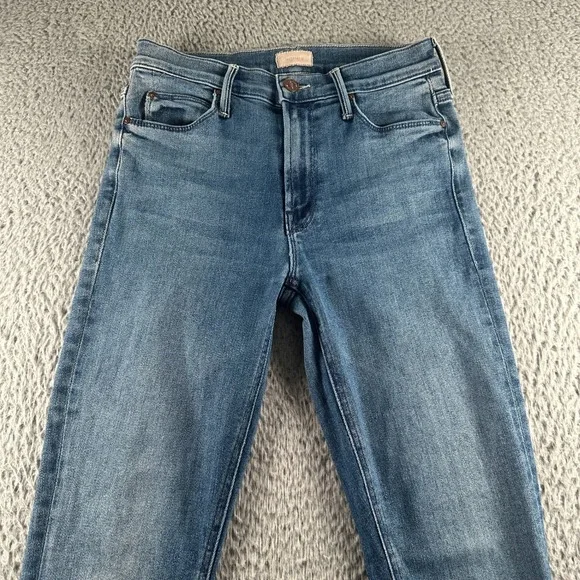 MOTHER Mid-Blue Frayed Hem Ankle Jeans - Picture 2 of 15